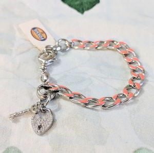 NWT Silver and Coral Fossil Chain Bracelet